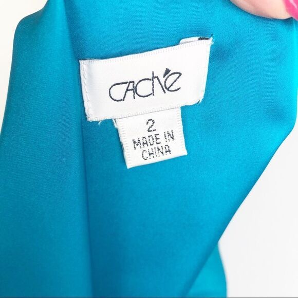 CACHE | Turquoise One Shoulder Draped Mini Dress Women’s Size 2 - Picture 5 of 9